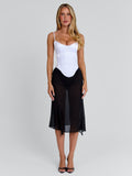 KAILEN MIDI DRESS WHITE BLACK