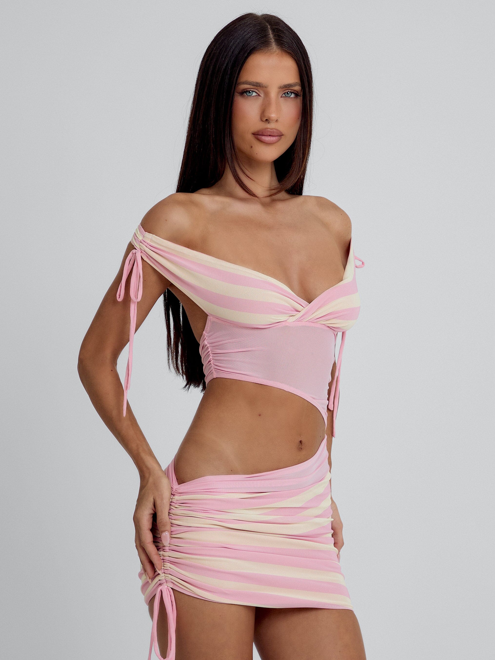 LEONA MINI DRESS PINK STRIPE