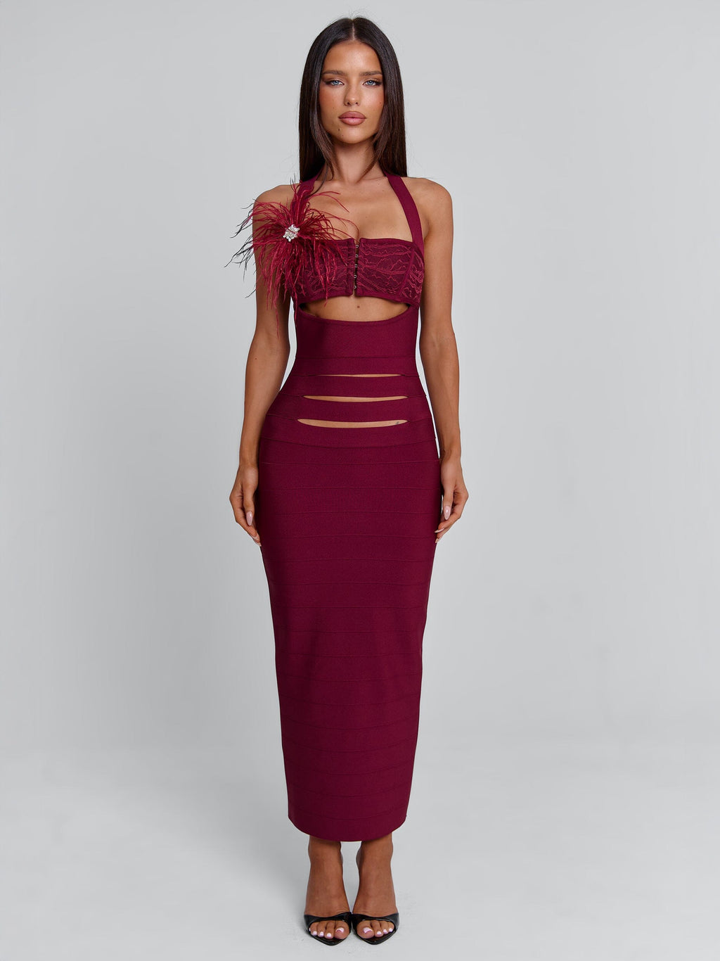 LUNABELLE MIDI DRESS BURGUNDY