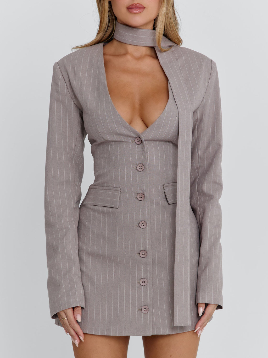 REHNEE BLAZER GREY PINSTRIPE